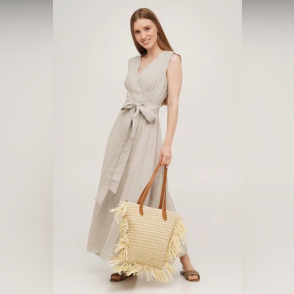 Sound Sleep linen maxi wrap dress XXL taupe preppy minimalist luxury resort - Picture 1 of 11